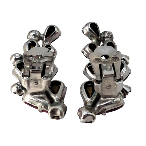 Vintage Pink Rhinestone Earrings Ear Climbers Clip Ons Silver Tone Costume Jewel - Picture 8 of 8